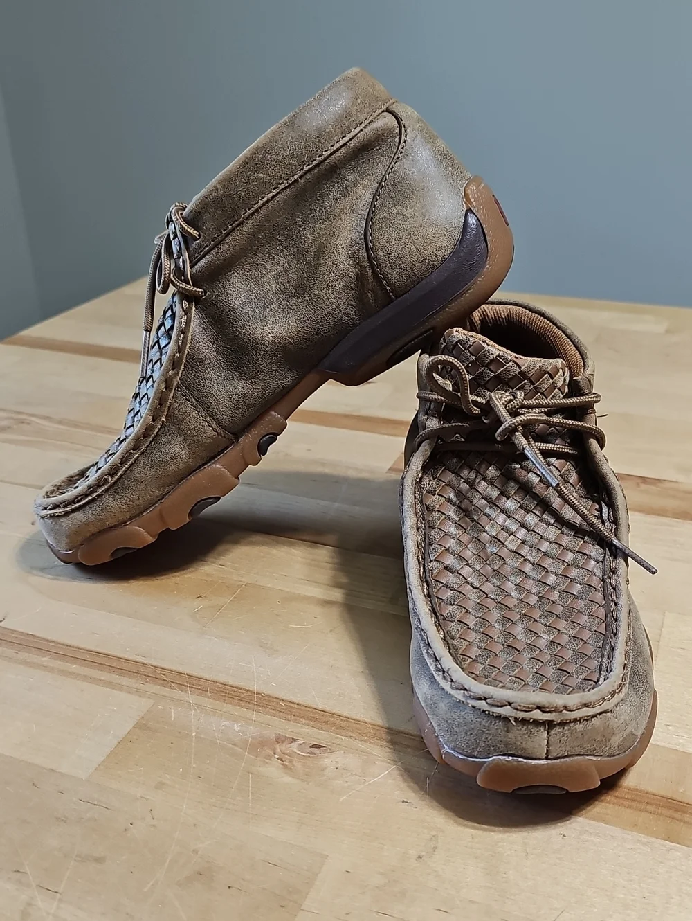 ​Twisted X Kids Leather Basketweave Chukka Driving Mocs Brown Size 4